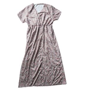 Floral Midi Dress in Pink White Brown
